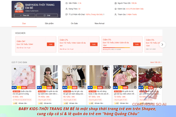Shop bán quần áo trẻ em Shopee đẹp
